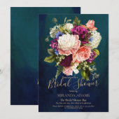 Invitation Romantique Floral Emerald Green Fête des mariées o (Devant / Derrière)