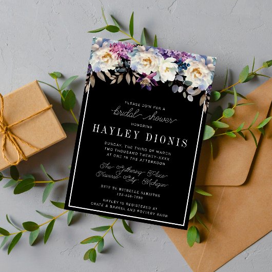 Invitation Romantique Floral Moody Fleurs foncées Fête des ma