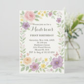 Invitation Romantique Floral Premier anniversaire (Debout devant)
