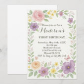 Invitation Romantique Floral Premier anniversaire (Devant / Derrière)