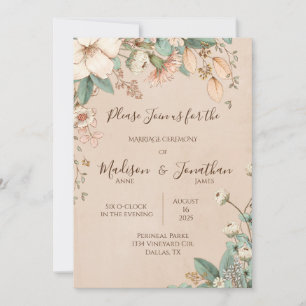 Invitation Romantique Floral Script main tiré jolie Mariage