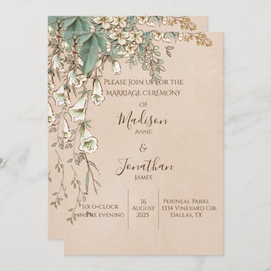 Invitation Romantique Floral Script main tiré jolie Mariage (Devant / Derrière)