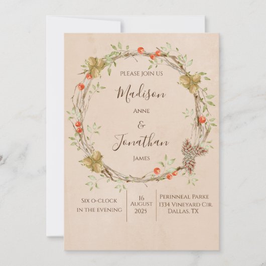 Invitation Romantique Floral Script Wreath Mariage de verdure (Devant)
