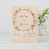 Invitation Romantique Floral Script Wreath Mariage de verdure (Debout devant)