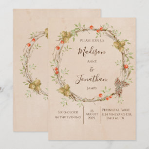 Invitation Romantique Floral Script Wreath Mariage de verdure