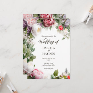 Invitation Romantique floral traditionnel, mariage de script 