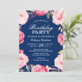 Invitation Romantique Floral Wreath Navy Blue Anniversaire Pa (Debout devant)