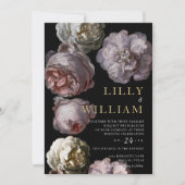 Invitation Romantique Flore foncé Moody rose Mariage noir (Devant)