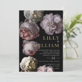 Invitation Romantique Flore foncé Moody rose Mariage noir (Debout devant)