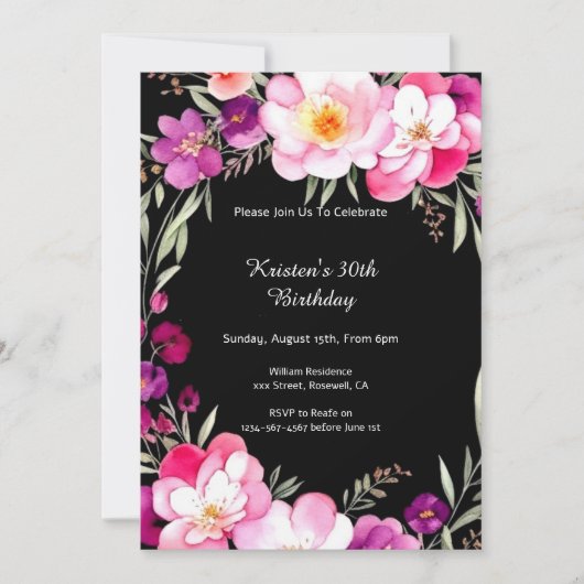 Invitation Romantique Foral Anniversaire (Devant)