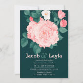 Invitation Romantique forêt vert rose rose rose rose mariage (Devant)