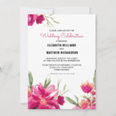 Invitation Romantique Fuchsia Floral Black Stripes Mariage (Devant)