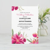 Invitation Romantique Fuchsia Floral Black Stripes Mariage (Debout devant)