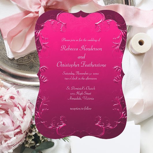 Invitation Romantique Fuchsia rose courbé