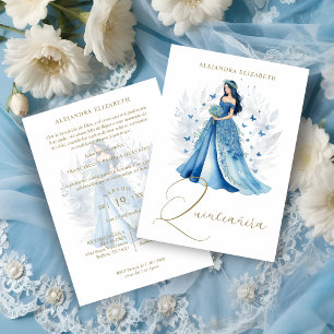 Invitation Romantique Glam espagnol Quinceañera Bleu tons
