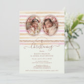 Invitation Romantique Glitter Stripes Jumelles Baptême (Debout devant)