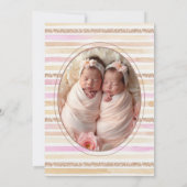 Invitation Romantique Glitter Stripes Jumelles Baptême (Dos)