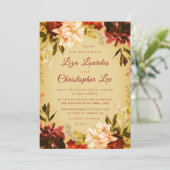 Invitation Romantique Golden Fall Floral Mariage (Debout devant)