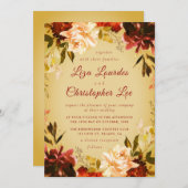 Invitation Romantique Golden Fall Floral Mariage (Devant / Derrière)