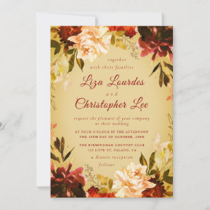 Invitation Romantique Golden Fall Floral Mariage