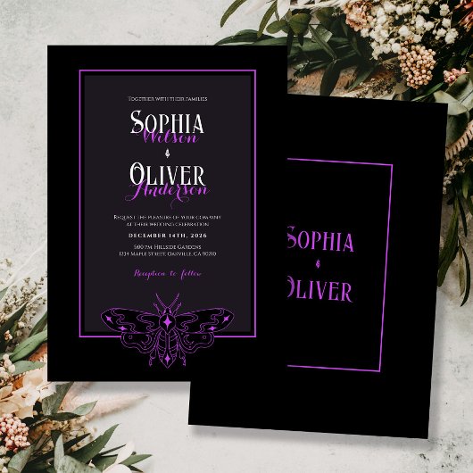 Invitation Romantique gothique noir et violet Mariage