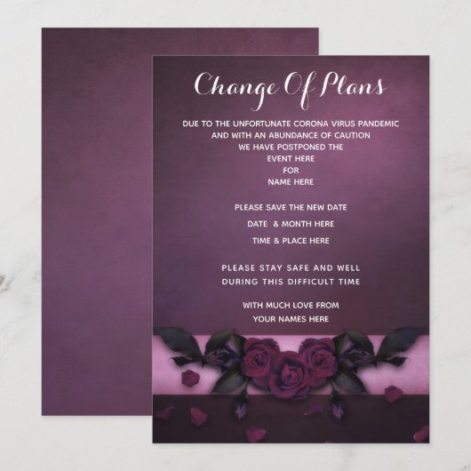 Invitation Romantique Gothique Roses & Pétales Changement De  (Devant / Derrière)