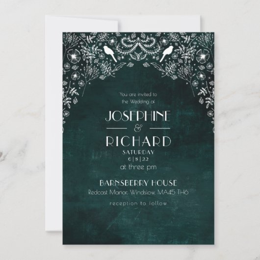 Invitation Romantique Green et blanc design de jardin secret, (Devant)