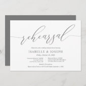 Invitation Romantique gris foncé, répétition Mariage et dîner (Devant / Derrière)