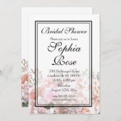 Invitation Romantique hydrangée blanche rose roses douche nup (Devant / Derrière)