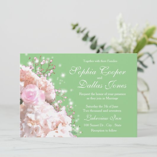 Invitation Romantique hydrangée rose blanc Mariage (Debout devant)