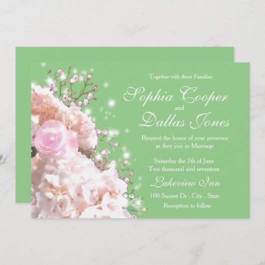 Invitation Romantique hydrangée rose blanc Mariage (Devant / Derrière)