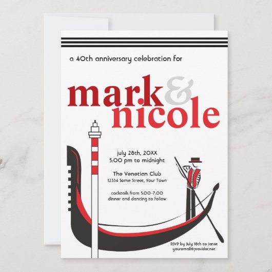 Invitation romantique italienne à la gondole (Devant)