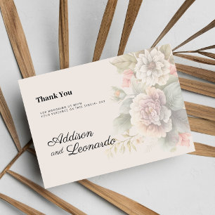 Invitation Romantique ivoire rose bleu Merci floral été