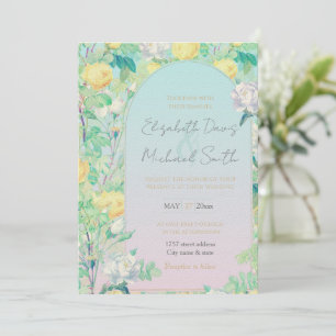 Invitation Romantique Jaune Roses Blanches Design floral
