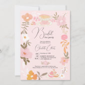 Invitation Romantique Jolie fête de thé floral douche nuptial (Devant)