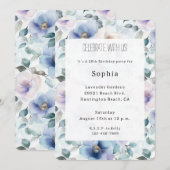 Invitation Romantique Jolie Lavande Fleurs Anniversaire (Devant / Derrière)