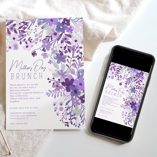 Invitation Romantique lavande fleurs sauvages printemps jour 