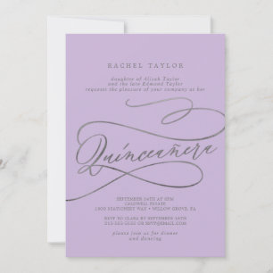 Invitation Romantique Lilac Calligraphie Quinceañera Invitati