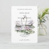 Invitation Romantique Lotus rose Floral Swans Mariage (Debout devant)