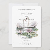 Invitation Romantique Lotus rose Floral Swans Mariage (Devant)