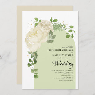 Invitation Romantique Lumière Crème verte Roses Boho Arc Flor
