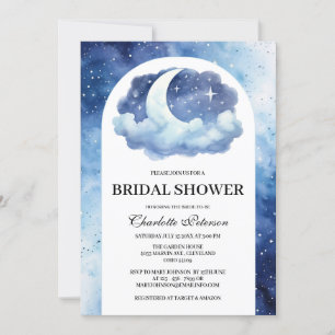 Invitation Romantique Lune Céleste Nuages Étoiles Baby Shower