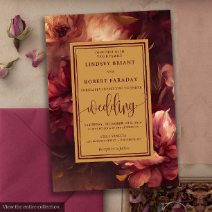 Invitation Romantique Luxe Bourgogne Gold Roses de mariage In