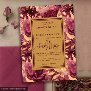 Invitation Romantique Luxe Deep Red Gold FlorMariage