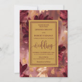 Invitation Romantique Luxe Deep Red Gold Flowers Mariage (Devant)