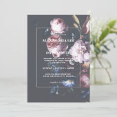 Invitation Romantique Mariage noir Moody Floral rose (Debout devant)
