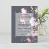 Invitation Romantique Mariage noir moody rose florale 2 (Debout devant)