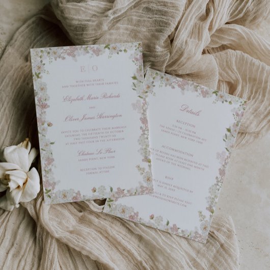 Invitation Romantique Mariage tout-en-un blanc doux