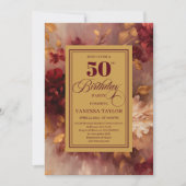 Invitation Romantique marsala blush or floral 50e anniversair (Devant)