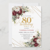 Invitation Romantique Marsala Eucalyptus 80e Anniversaire (Devant)